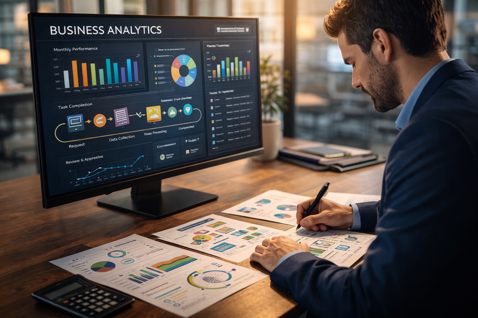 Image placeholder: consultant reviewing business data and processes