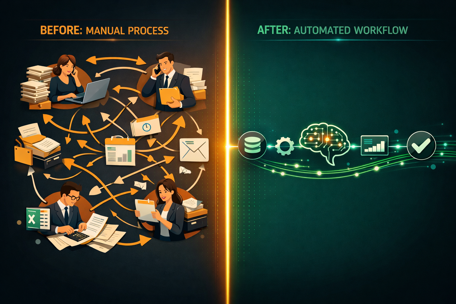Image placeholder: before and after workflow comparison showing manual vs automated steps